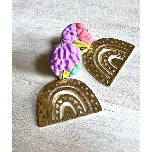 Statement Earrings Handmade Polymer Clay Earrings Handcrafted Artwork Floral - Picture 2 of 4